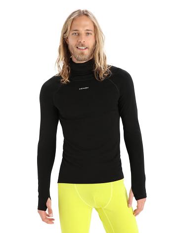 Men's Icebreaker MerinoFine™ Long Sleeve Roll Neck Base Layers Black | CA 1603NWYB